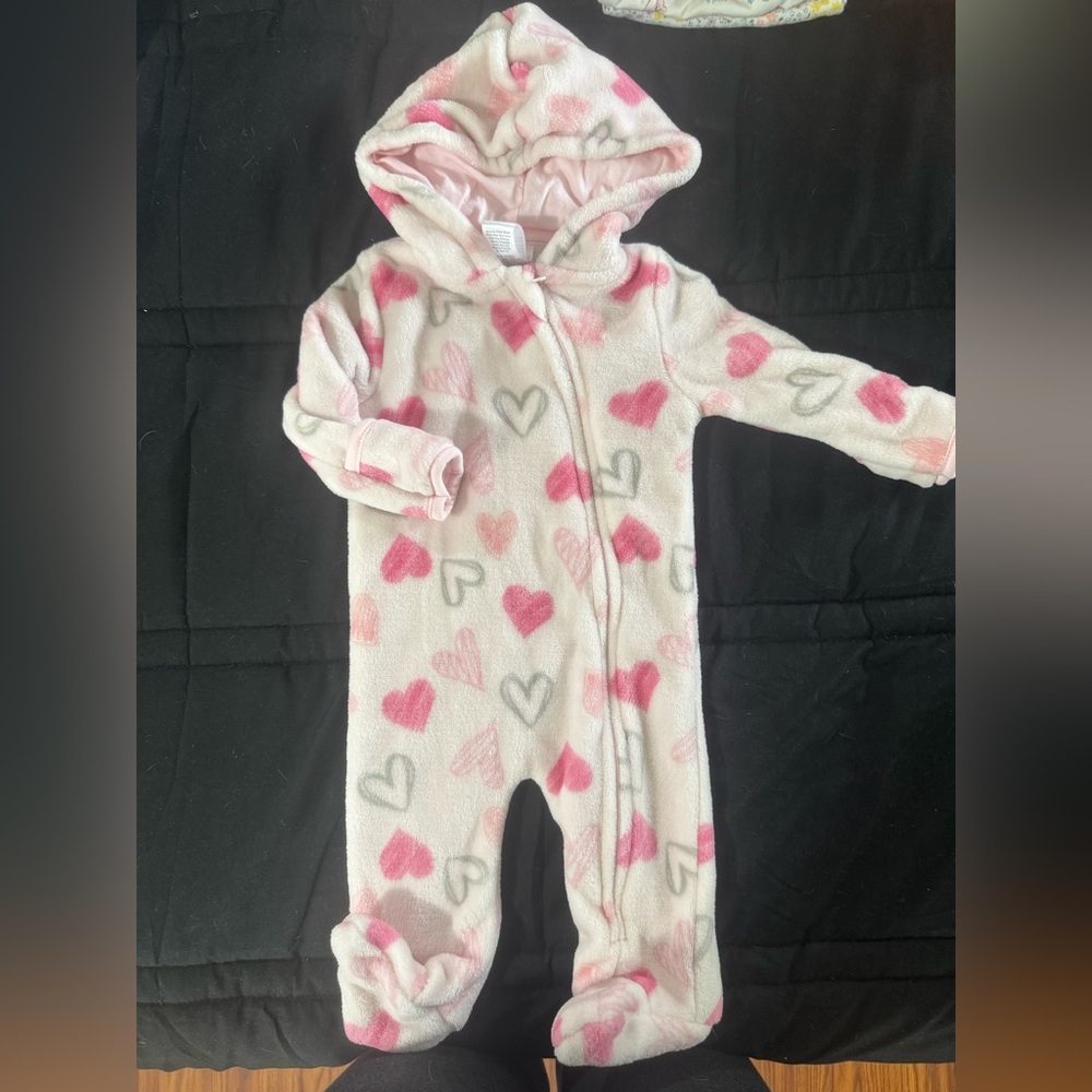 Super Soft Hooded Pink Heart Footed One-Piece for Kids